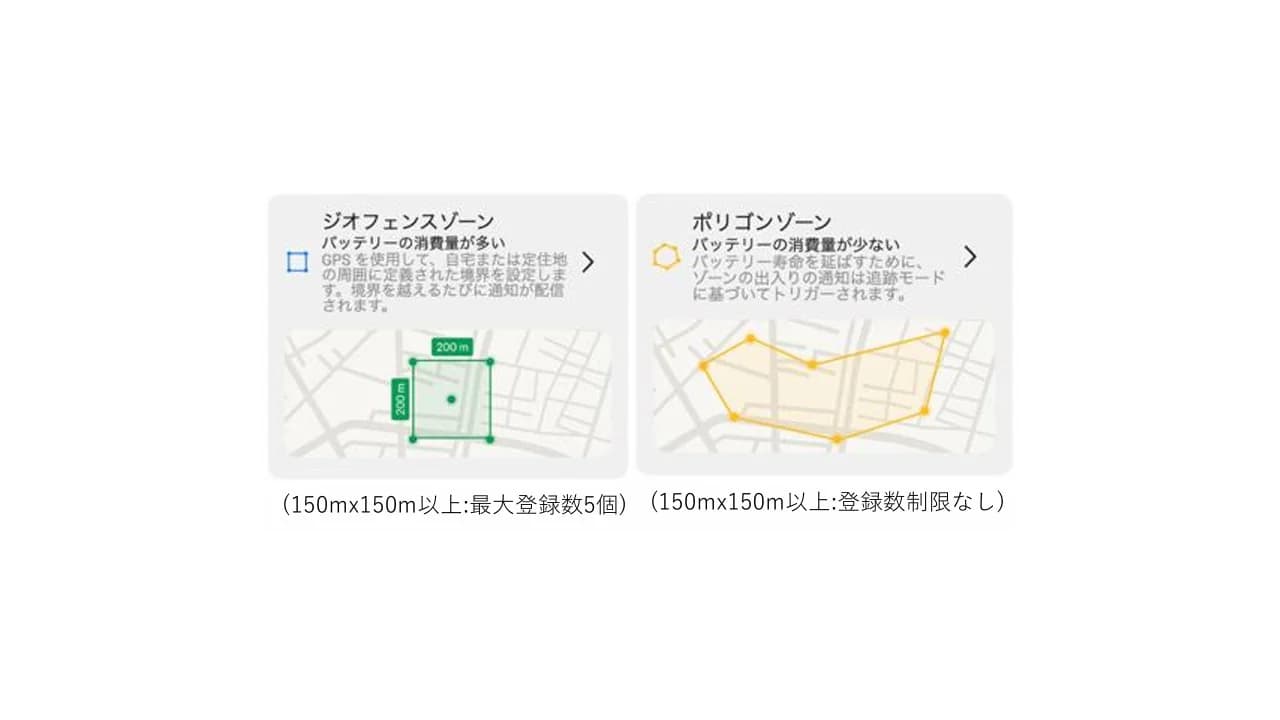 ジオフェンス設定のアプリ画面